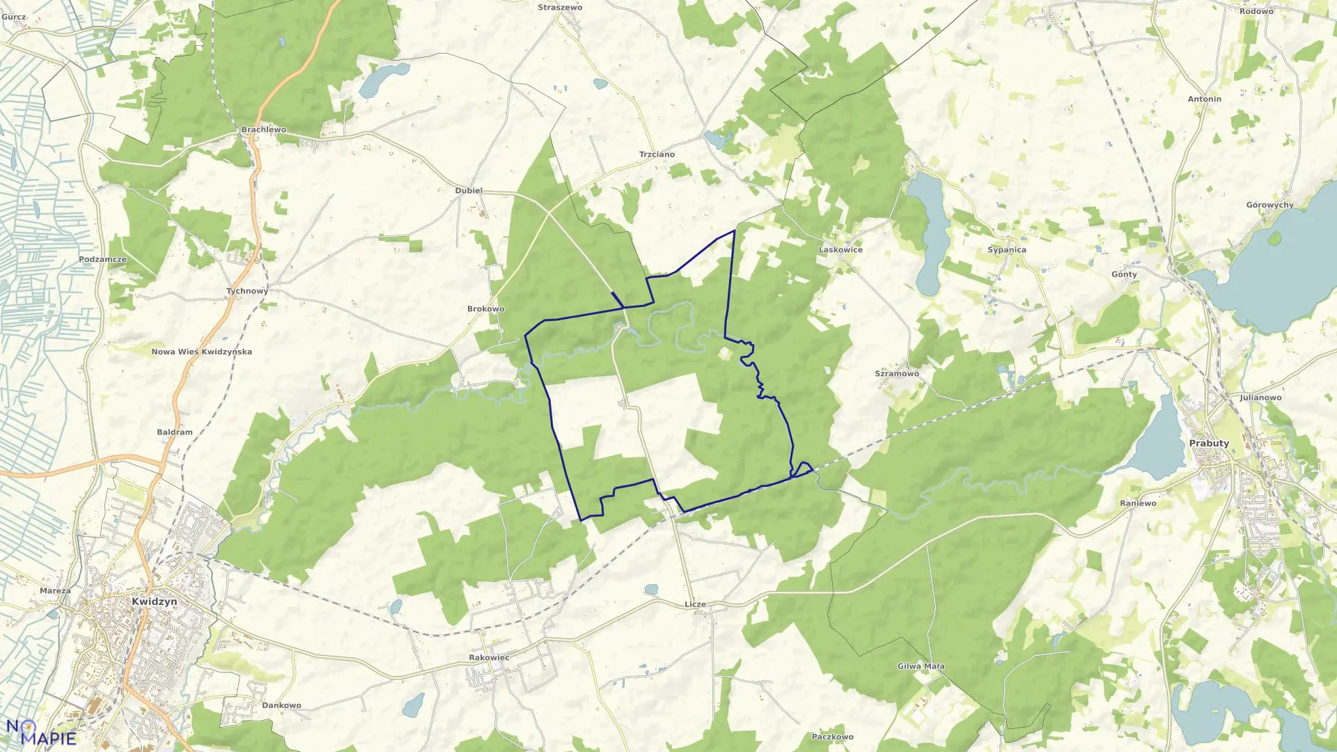 Mapa obrębu Brokowo Rakowieckie w gminie Kwidzyn