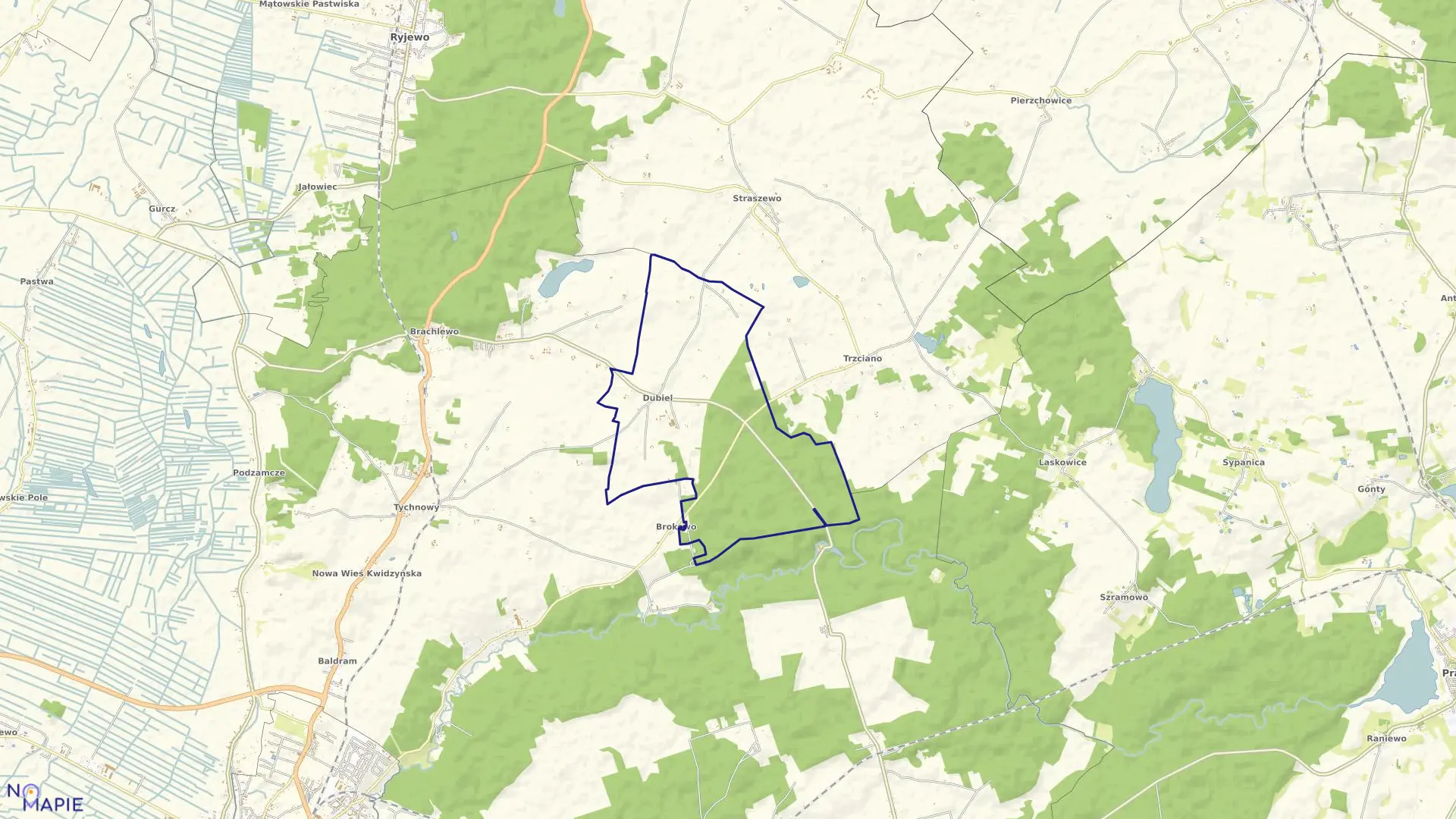 Mapa obrębu Dubiel w gminie Kwidzyn