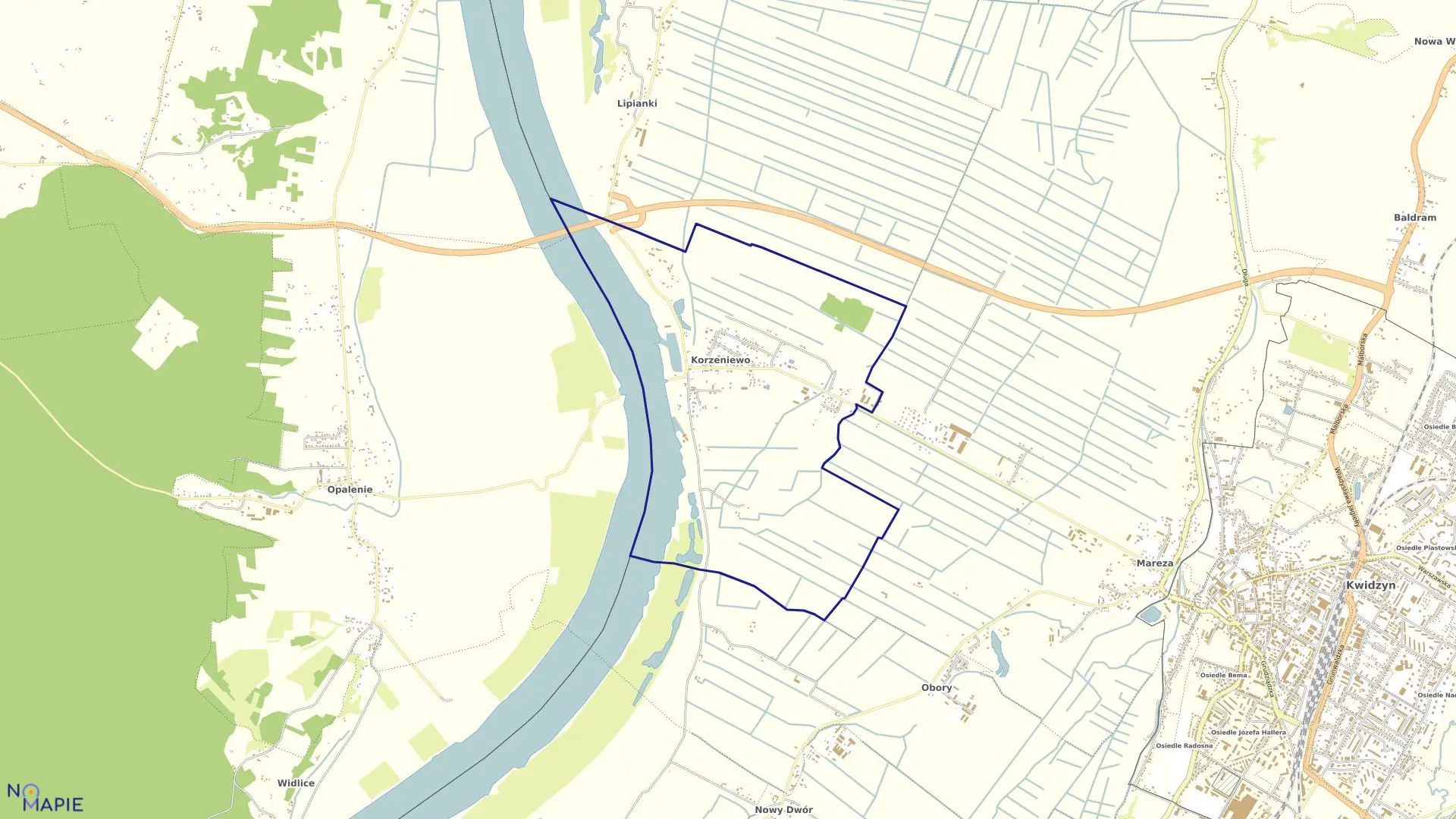 Mapa obrębu Korzeniewo w gminie Kwidzyn