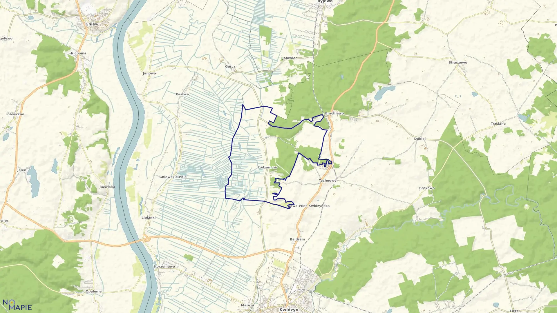 Mapa obrębu Podzamcze w gminie Kwidzyn