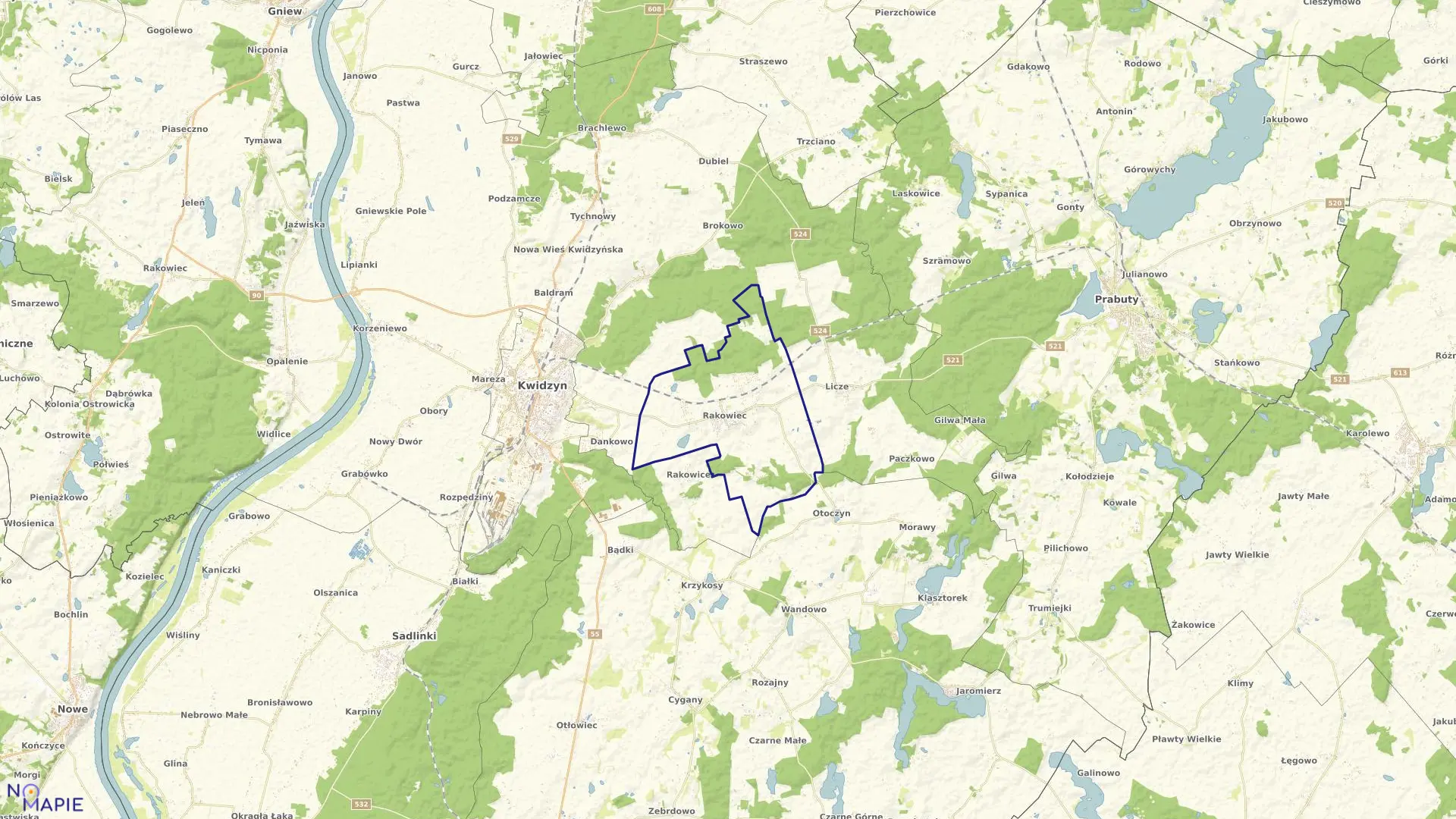 Mapa obrębu Rakowiec w gminie Kwidzyn