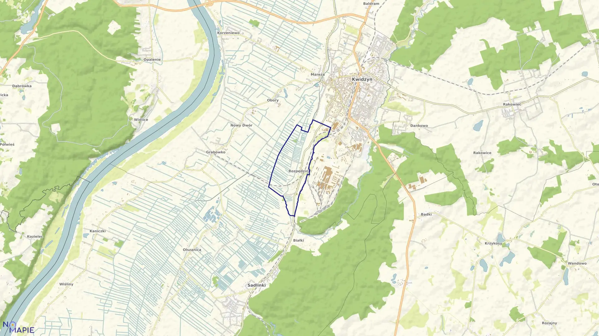 Mapa obrębu Rozpędziny w gminie Kwidzyn